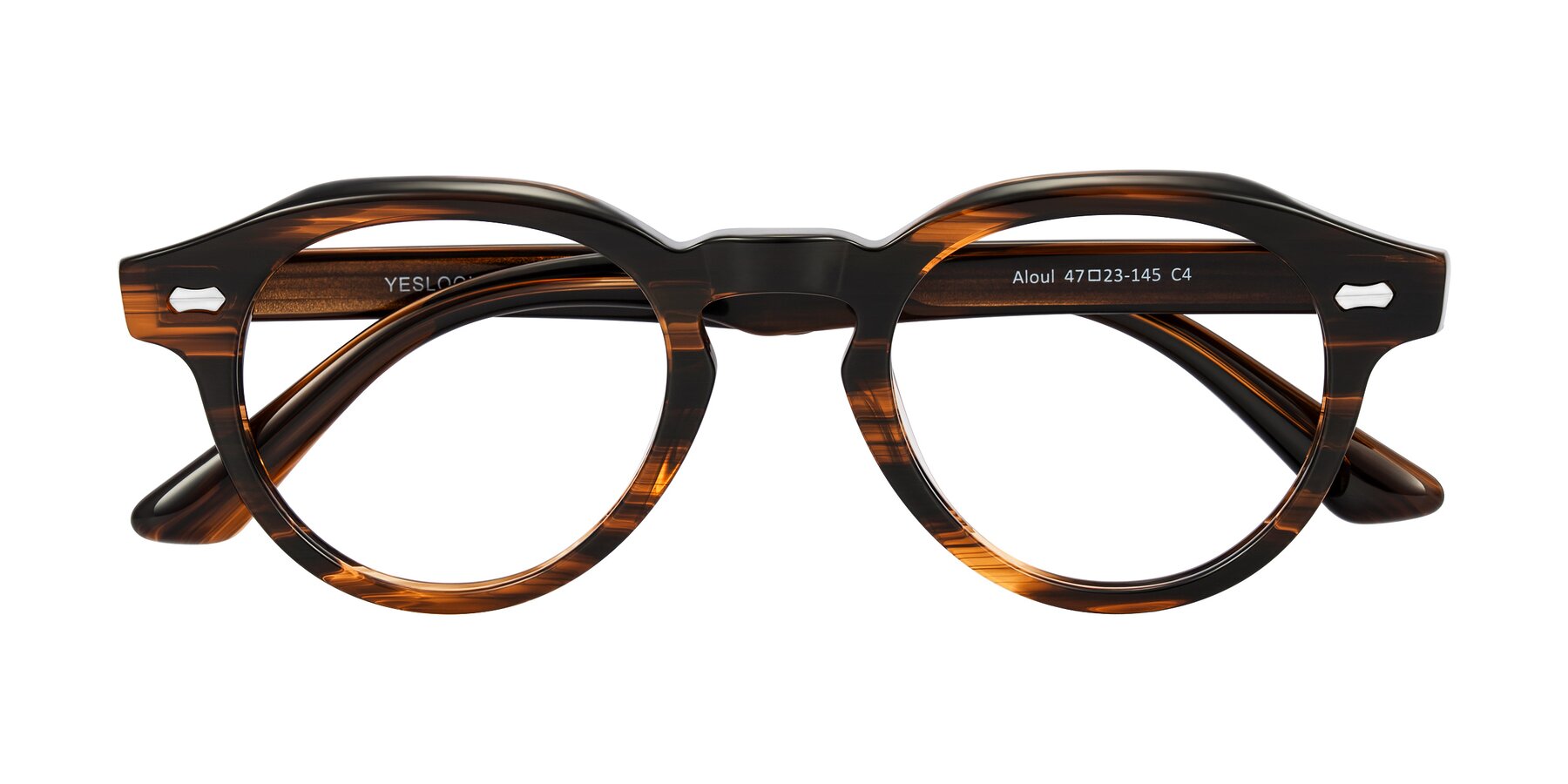 Folded Front of Aloul in Brown Striped with Clear Eyeglass Lenses