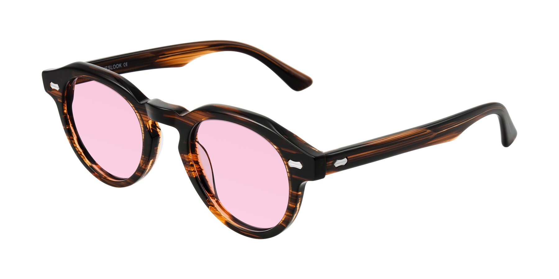 Angle of Aloul in Brown Striped with Light Pink Tinted Lenses