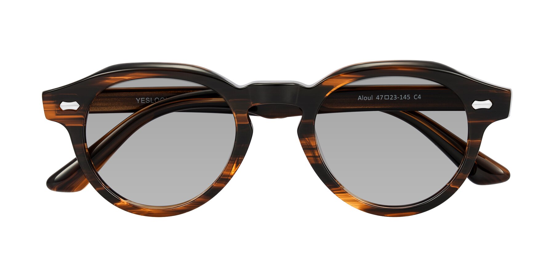 Folded Front of Aloul in Brown Striped with Light Gray Tinted Lenses