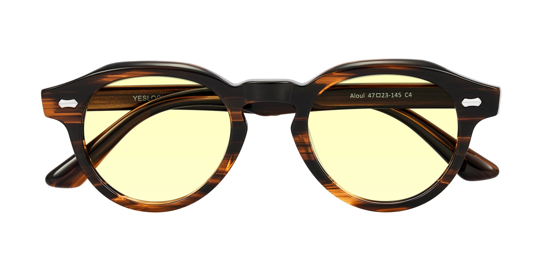 Folded Front of Aloul in Brown Striped with Light Yellow Tinted Lenses