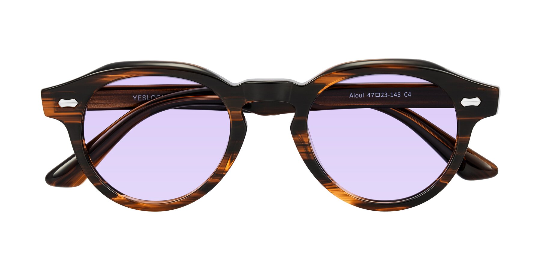 Folded Front of Aloul in Brown Striped with Light Purple Tinted Lenses