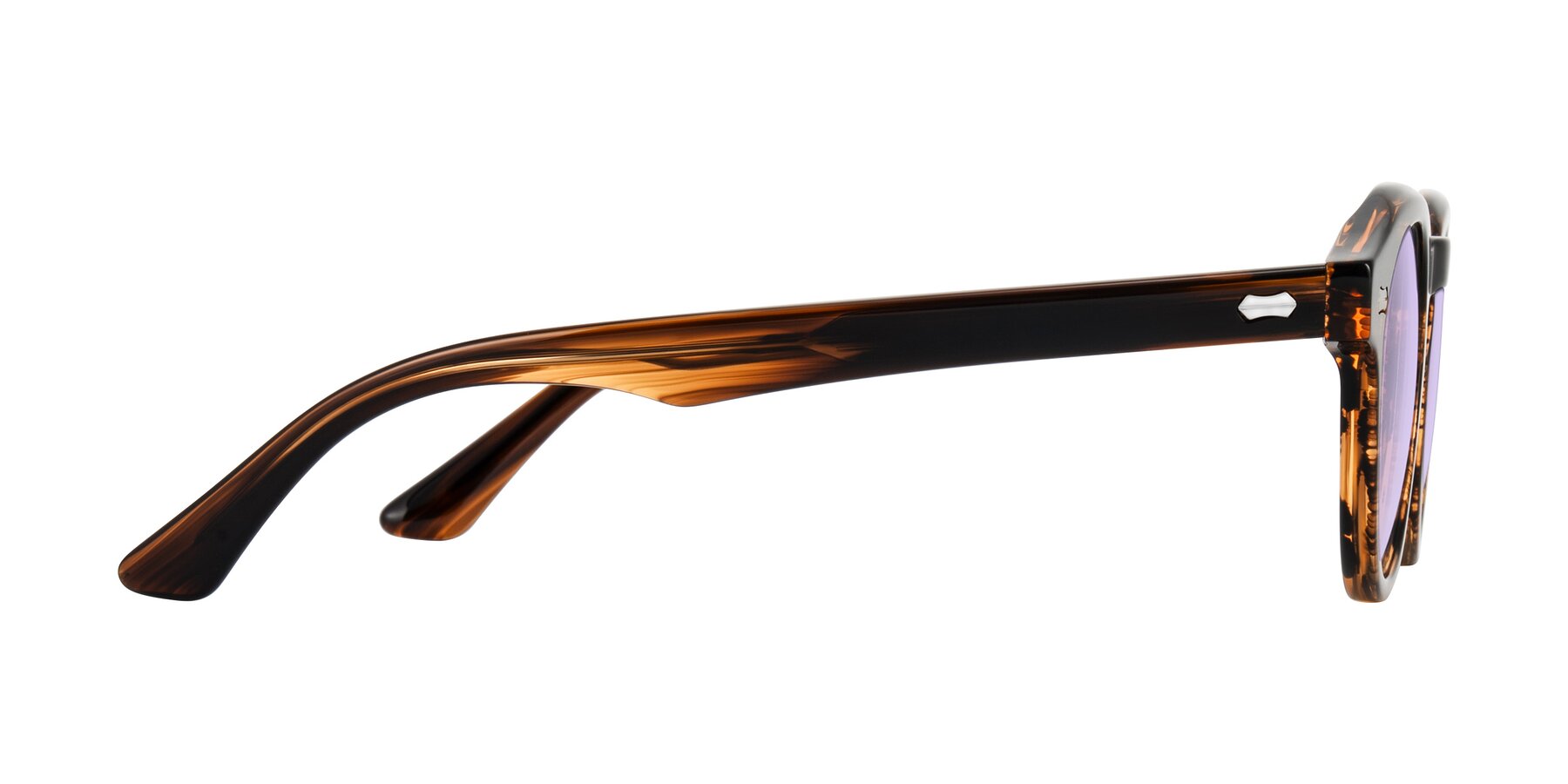 Side of Aloul in Brown Striped with Light Purple Tinted Lenses