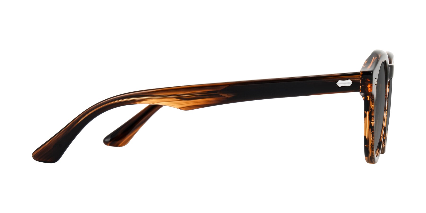 Side of Aloul in Brown Striped with Medium Gray Tinted Lenses