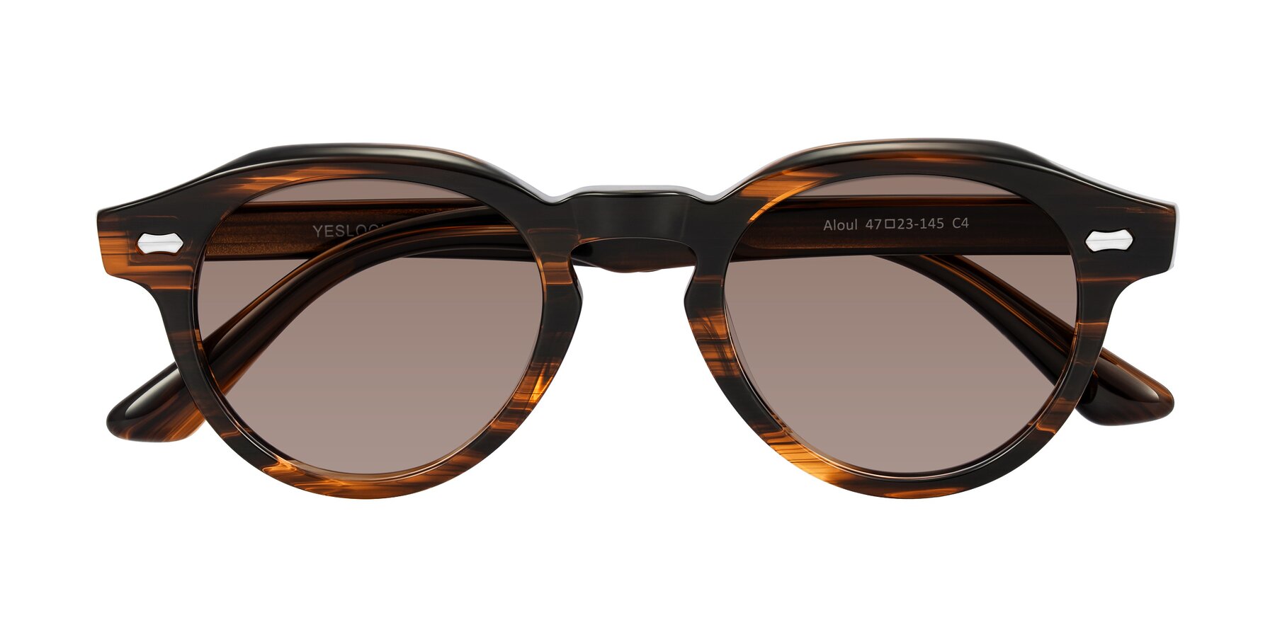 Folded Front of Aloul in Brown Striped with Medium Brown Tinted Lenses
