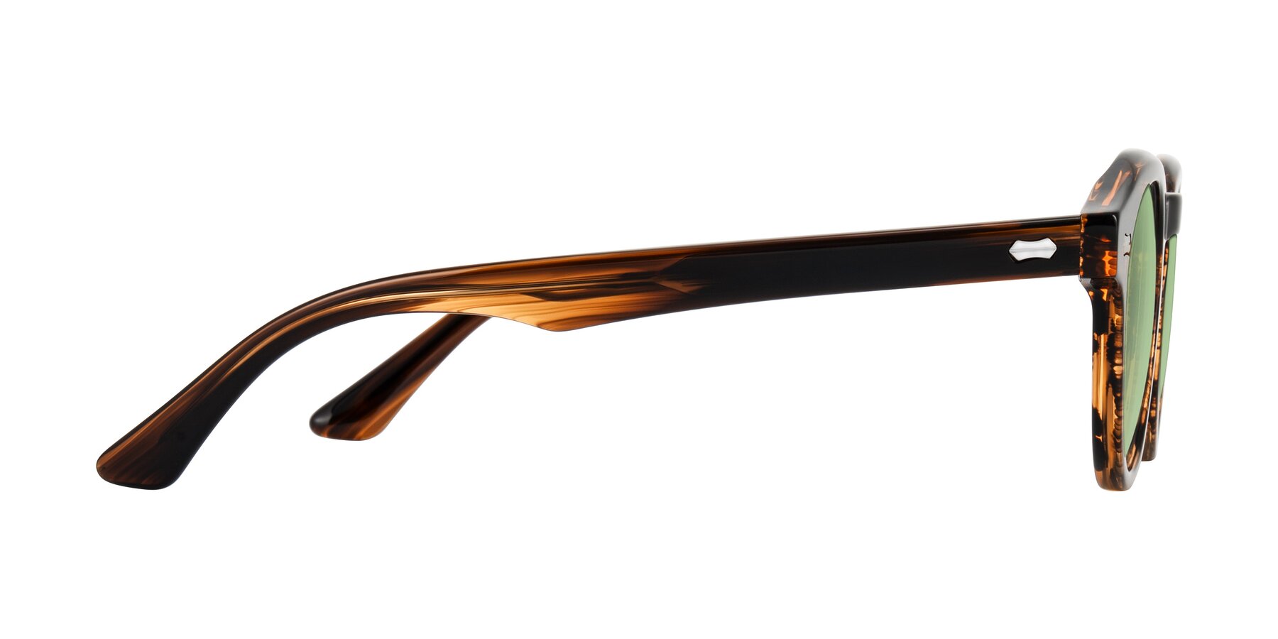 Side of Aloul in Brown Striped with Medium Green Tinted Lenses