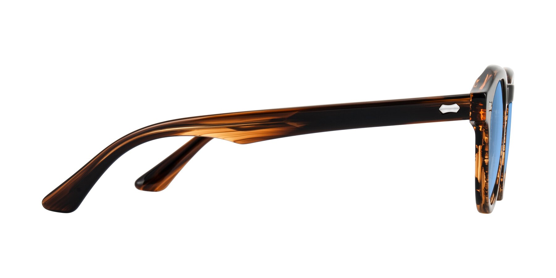 Side of Aloul in Brown Striped with Medium Blue Tinted Lenses