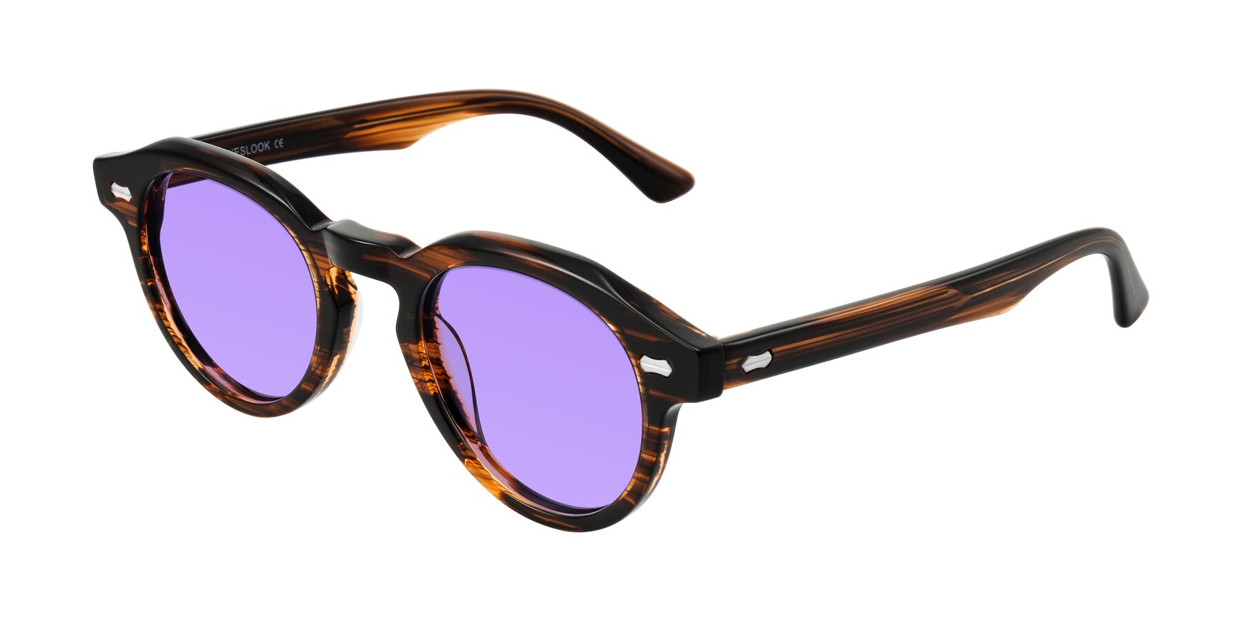 Angle of Aloul in Brown Striped with Medium Purple Tinted Lenses