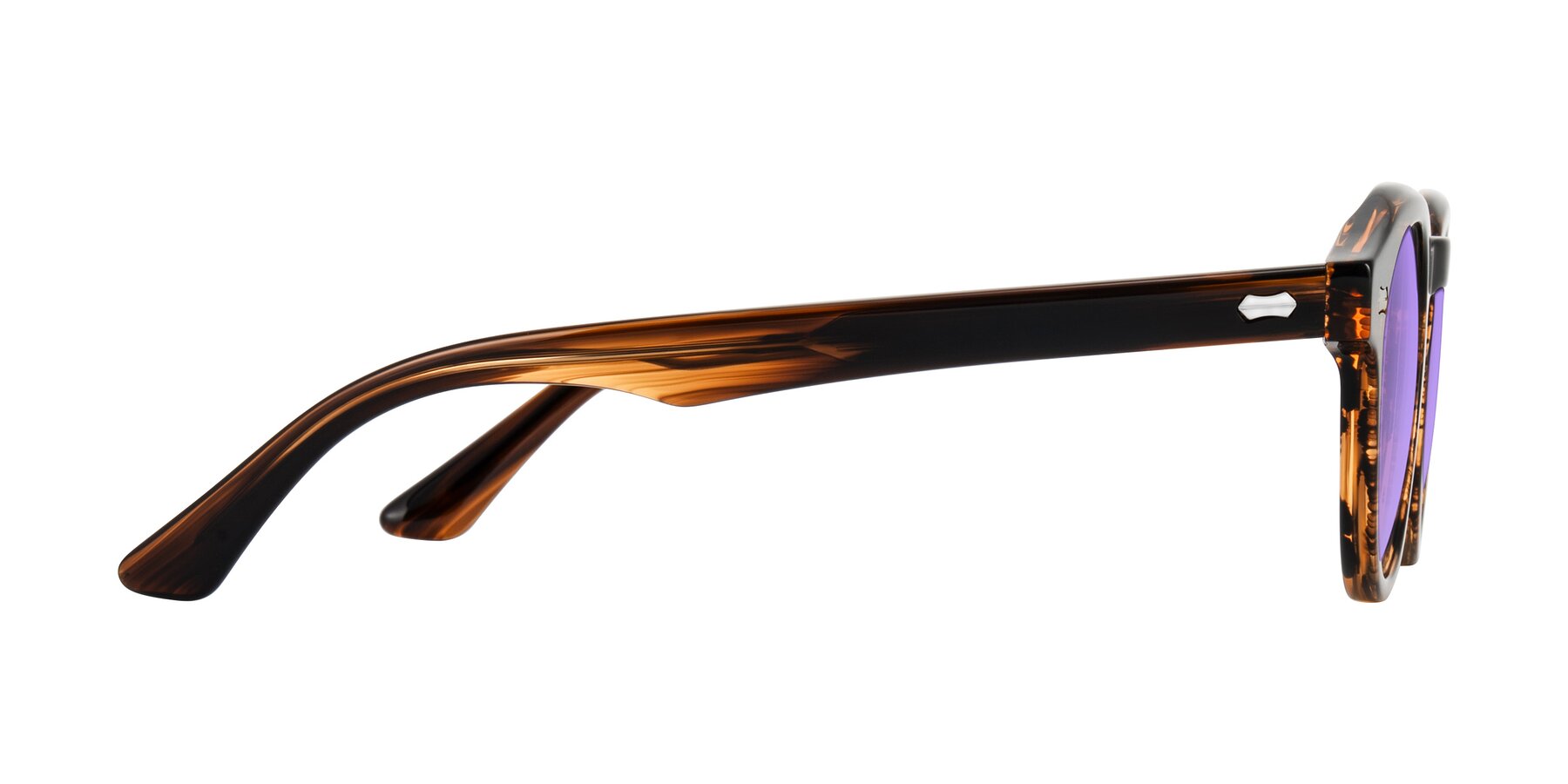Side of Aloul in Brown Striped with Medium Purple Tinted Lenses