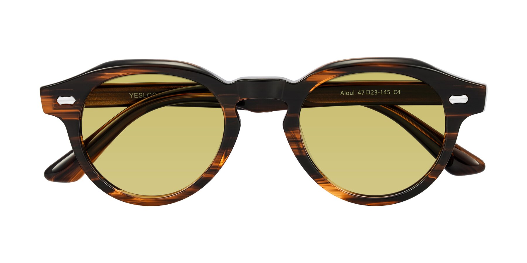 Folded Front of Aloul in Brown Striped with Medium Champagne Tinted Lenses