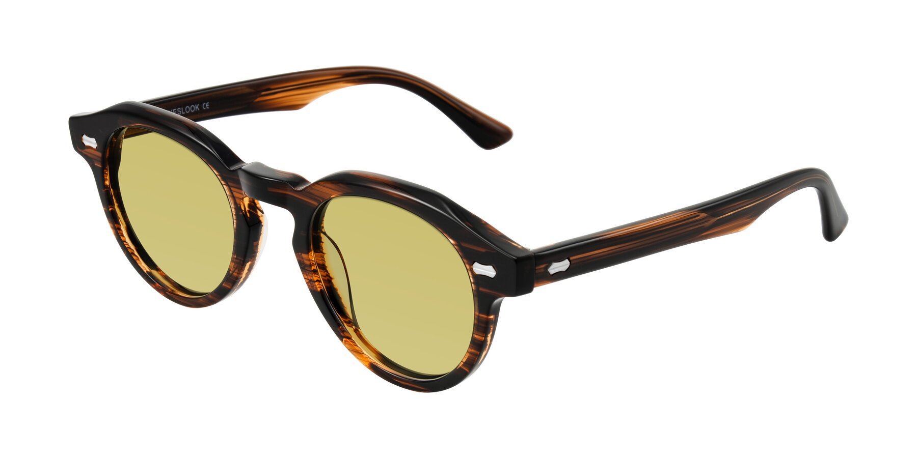 Angle of Aloul in Brown Striped with Medium Champagne Tinted Lenses