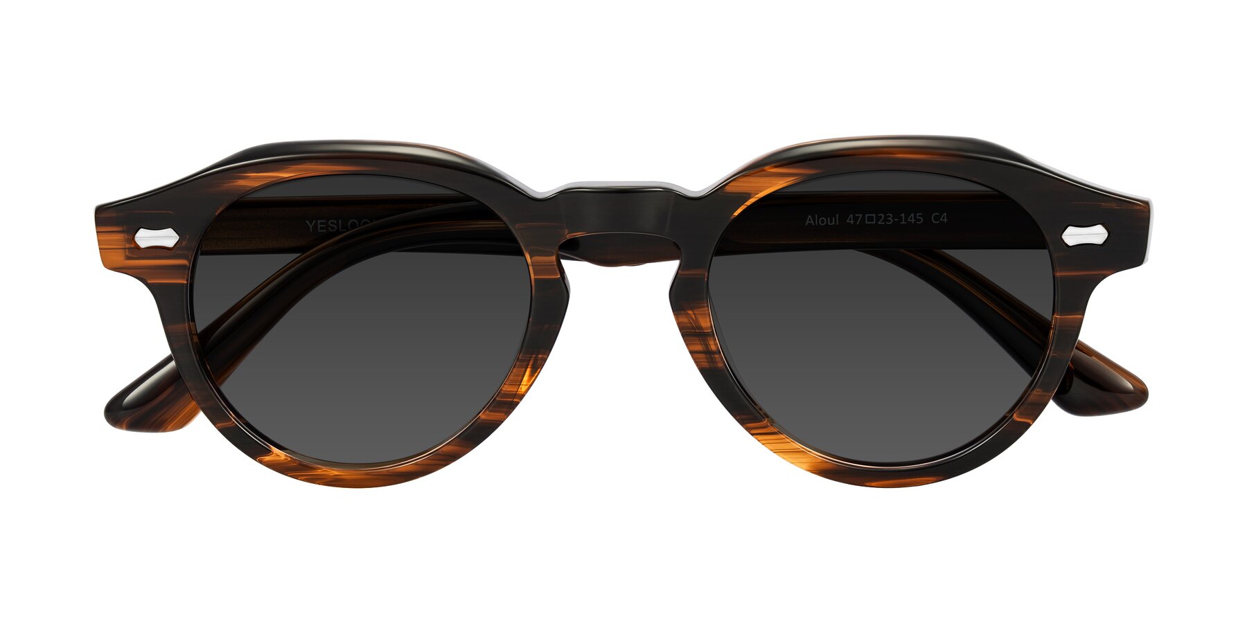 Folded Front of Aloul in Brown Striped with Gray Tinted Lenses