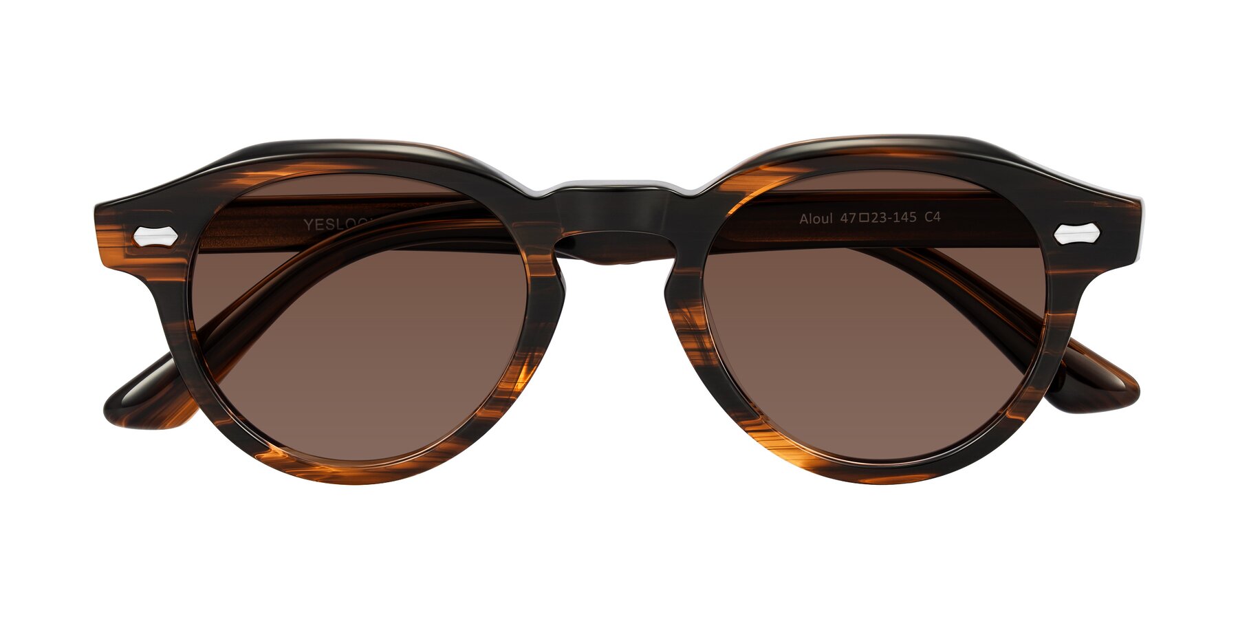 Folded Front of Aloul in Brown Striped with Brown Tinted Lenses
