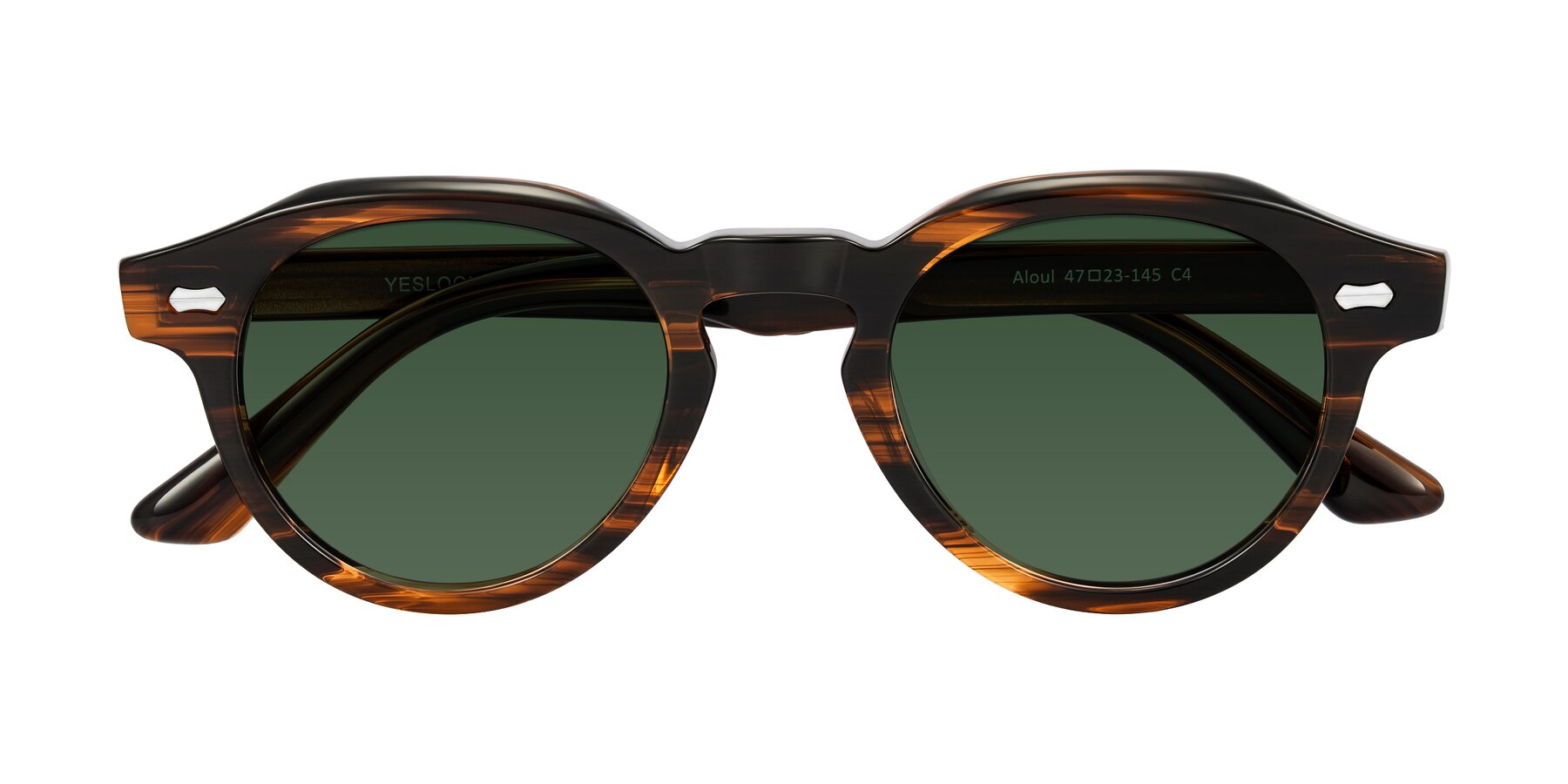 Folded Front of Aloul in Brown Striped with Green Tinted Lenses