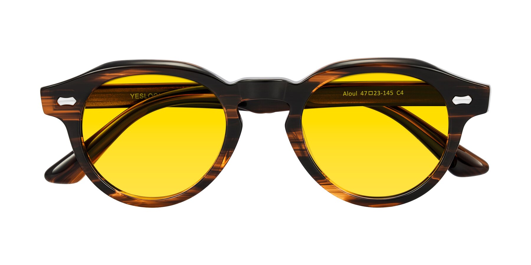 Folded Front of Aloul in Brown Striped with Yellow Tinted Lenses