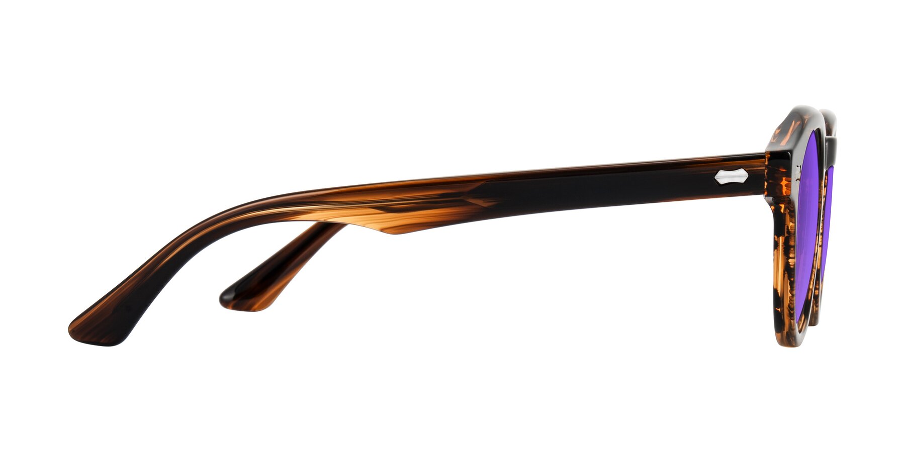Side of Aloul in Brown Striped with Purple Tinted Lenses
