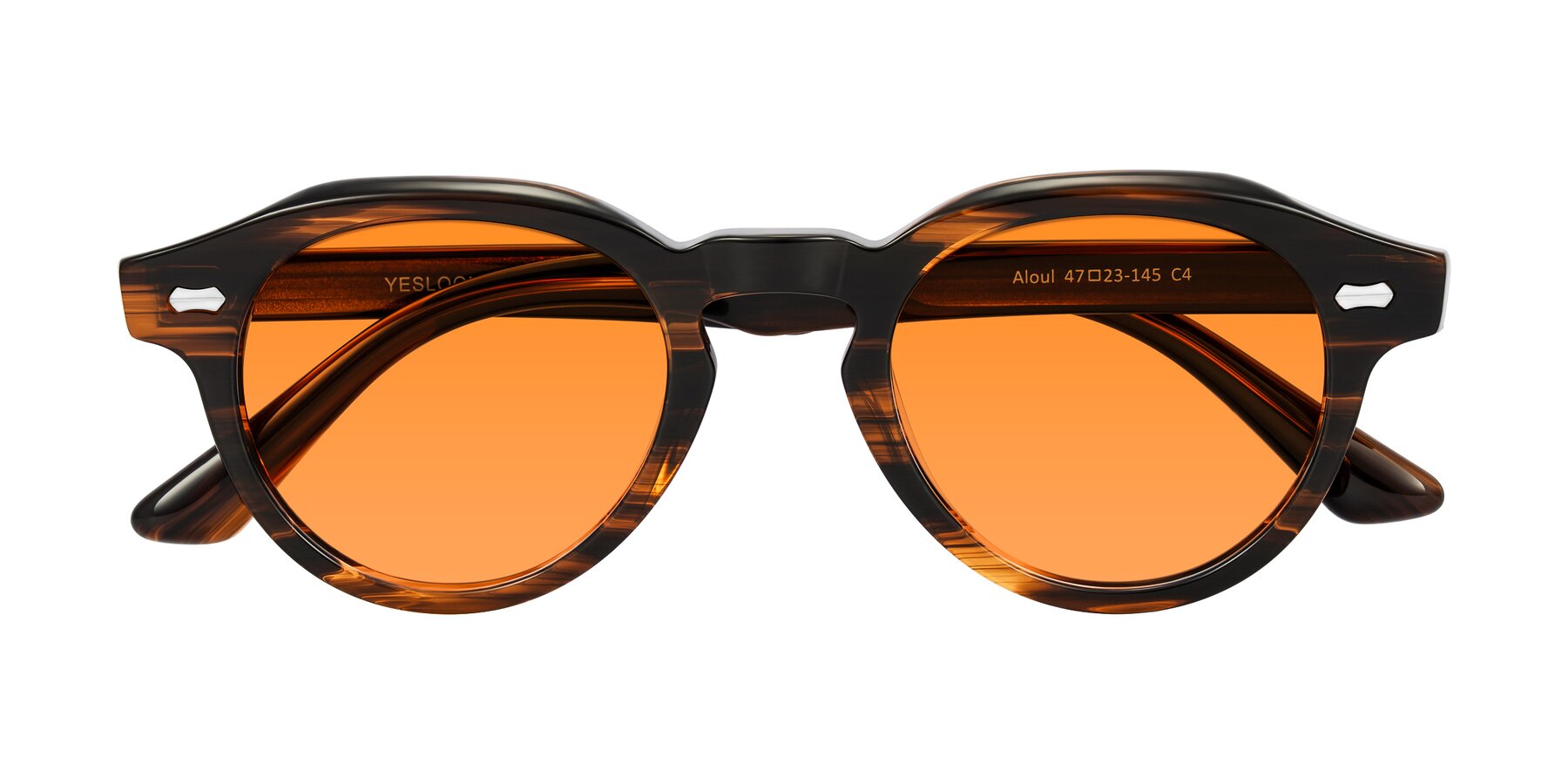 Folded Front of Aloul in Brown Striped with Orange Tinted Lenses