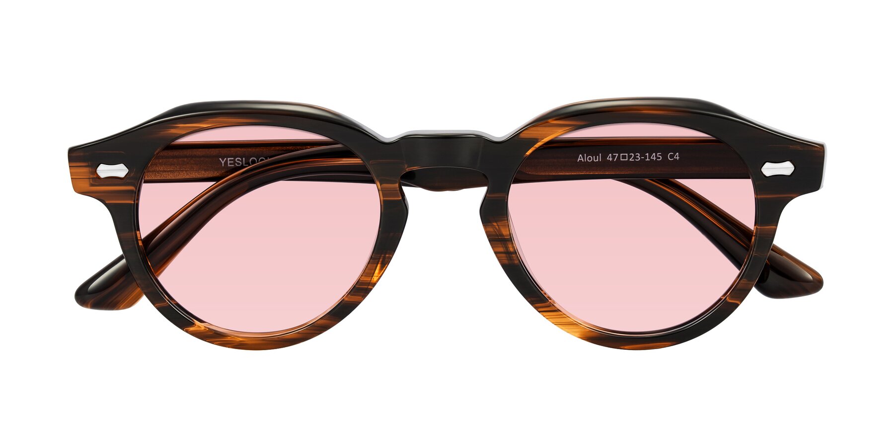 Folded Front of Aloul in Brown Striped with Light Garnet Tinted Lenses
