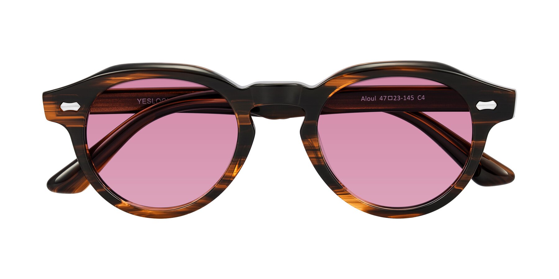 Folded Front of Aloul in Brown Striped with Medium Wine Tinted Lenses