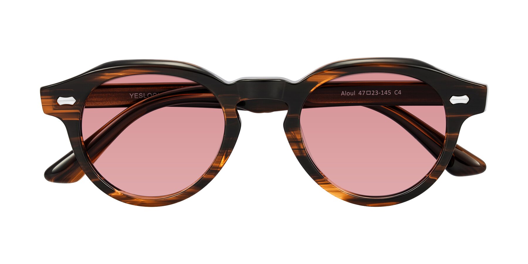 Folded Front of Aloul in Brown Striped with Medium Garnet Tinted Lenses