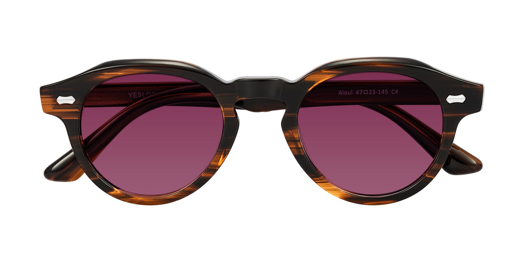 Folded Front of Aloul in Brown Striped with Wine Tinted Lenses