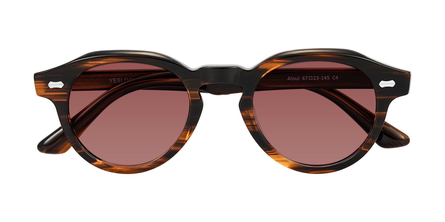 Folded Front of Aloul in Brown Striped with Garnet Tinted Lenses