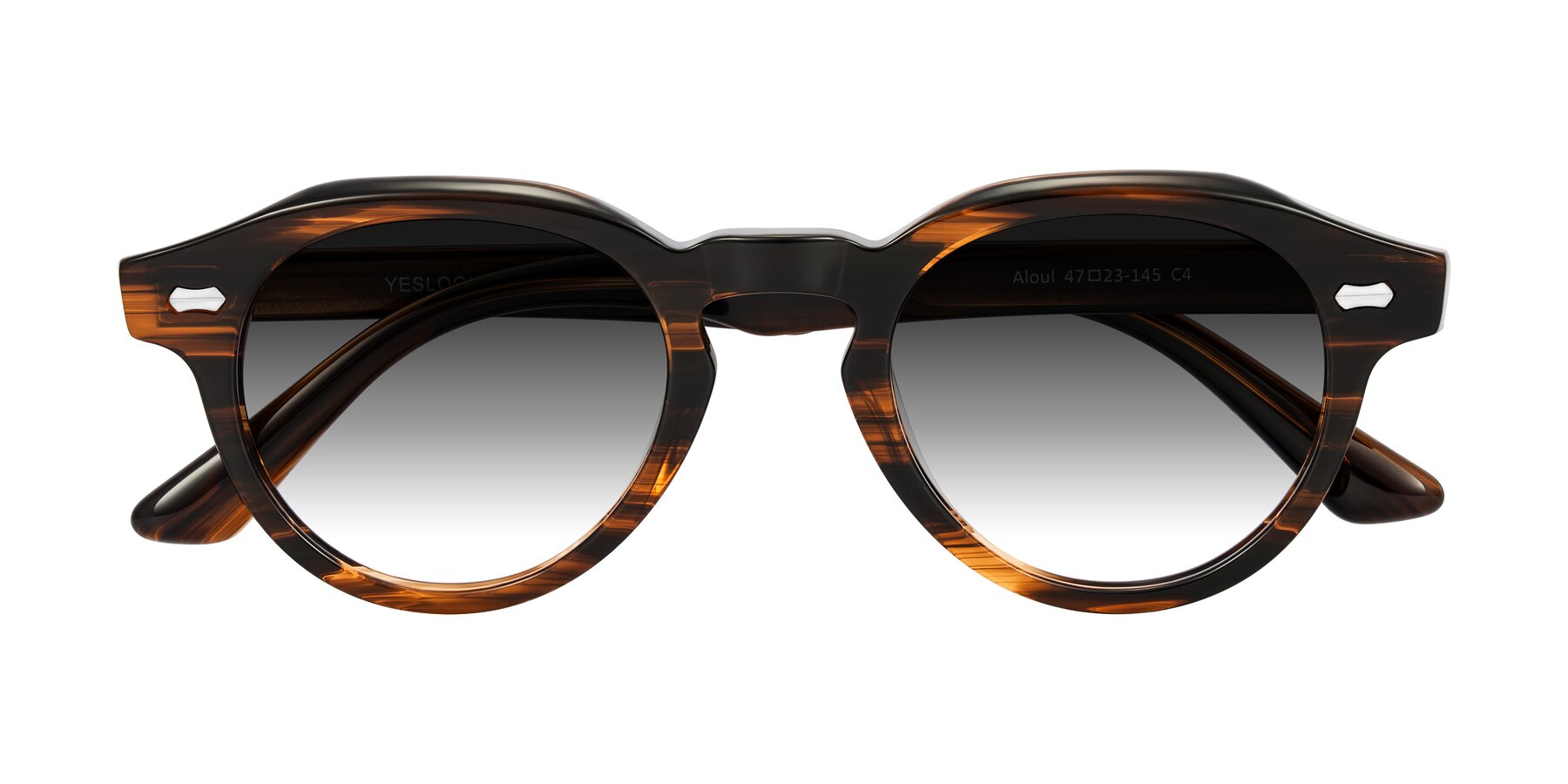Folded Front of Aloul in Brown Striped with Gray Gradient Lenses