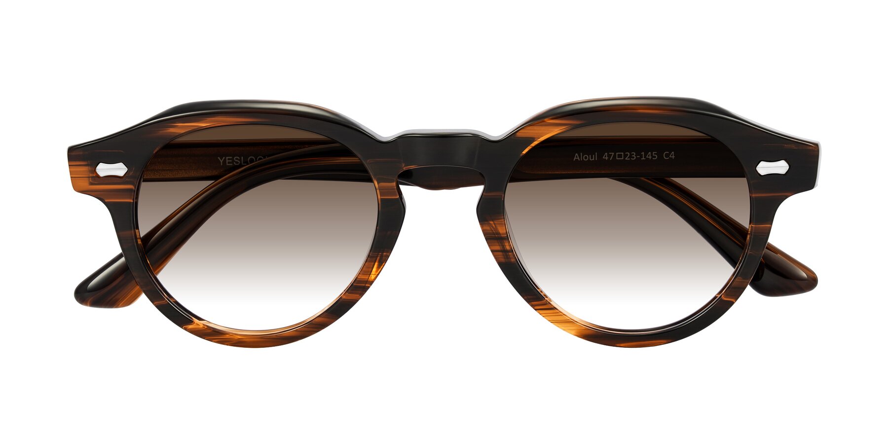 Folded Front of Aloul in Brown Striped with Brown Gradient Lenses