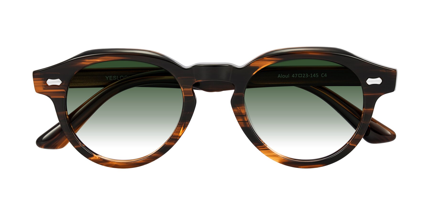 Folded Front of Aloul in Brown Striped with Green Gradient Lenses