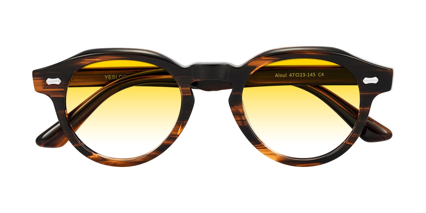 Folded Front of Aloul in Brown Striped with Yellow Gradient Lenses