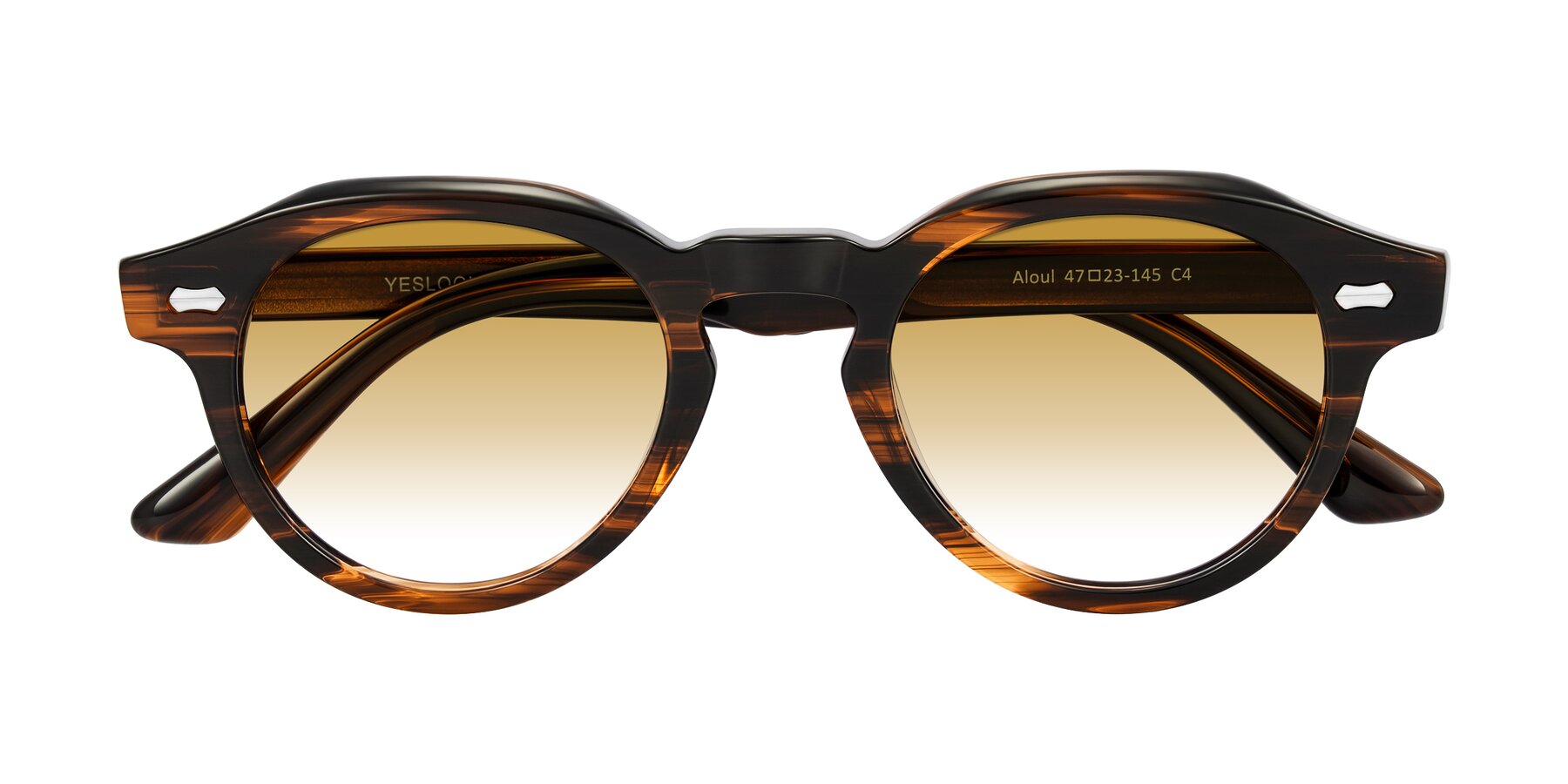 Folded Front of Aloul in Brown Striped with Champagne Gradient Lenses