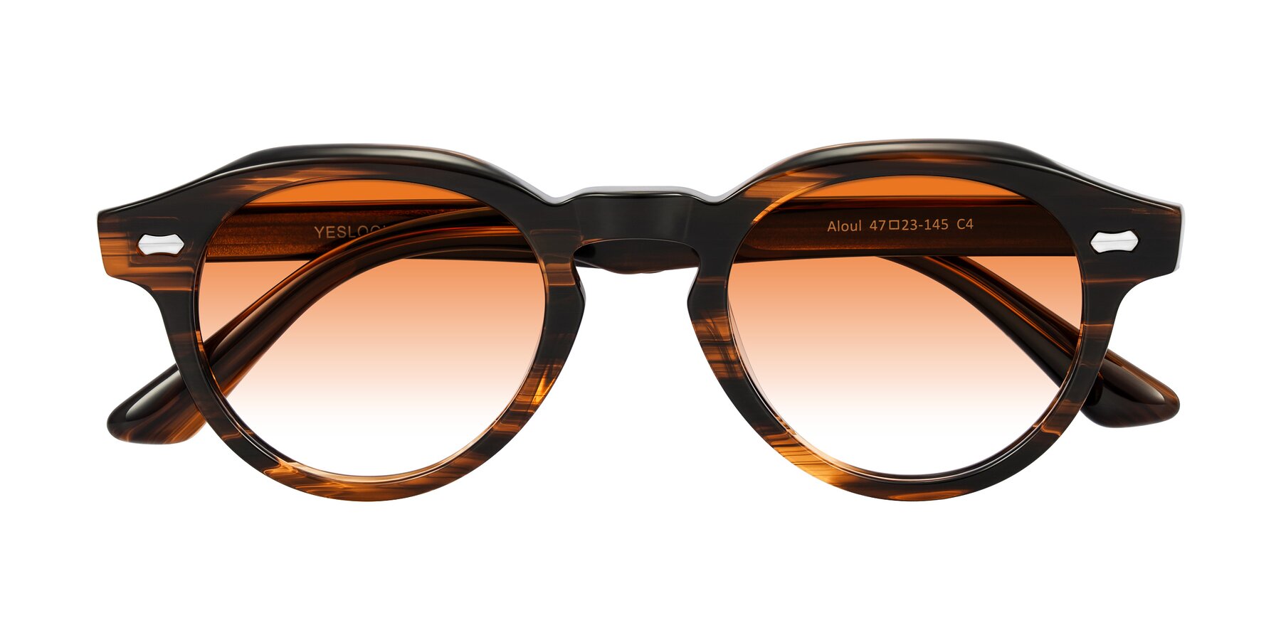 Folded Front of Aloul in Brown Striped with Orange Gradient Lenses