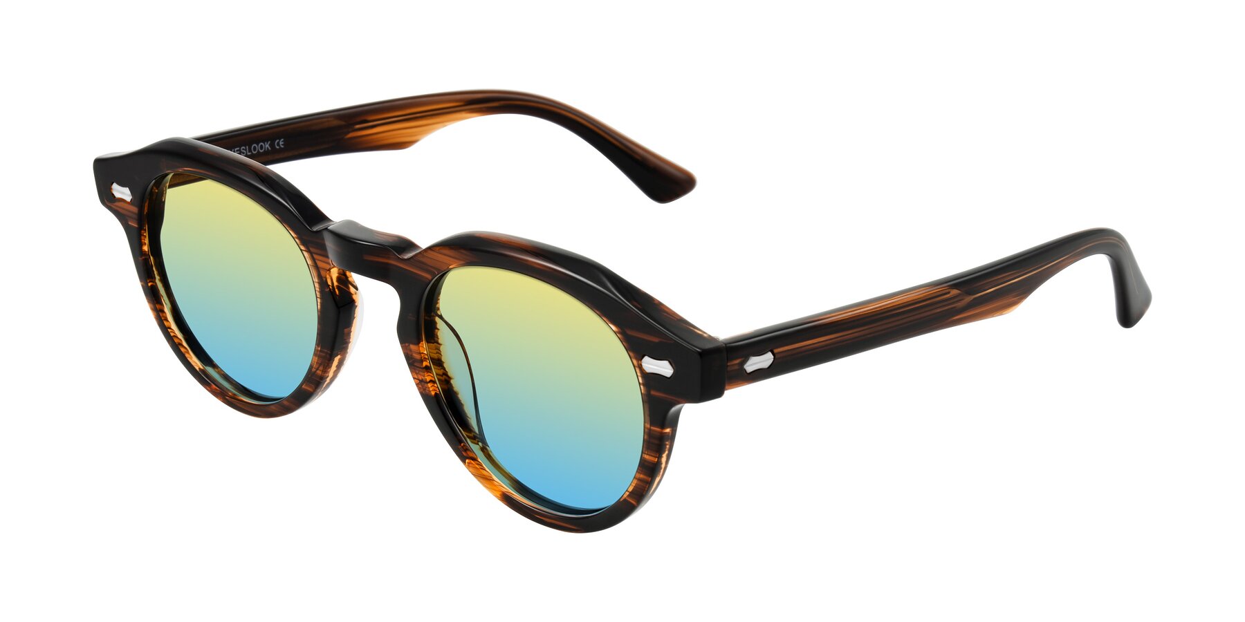 Angle of Aloul in Brown Striped with Yellow / Blue Gradient Lenses