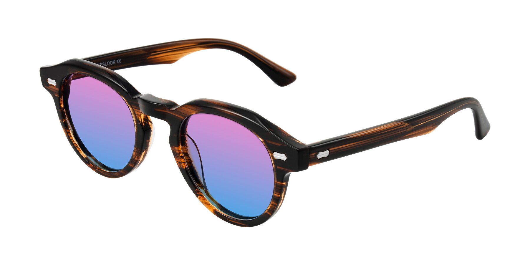 Angle of Aloul in Brown Striped with Pink / Blue Gradient Lenses