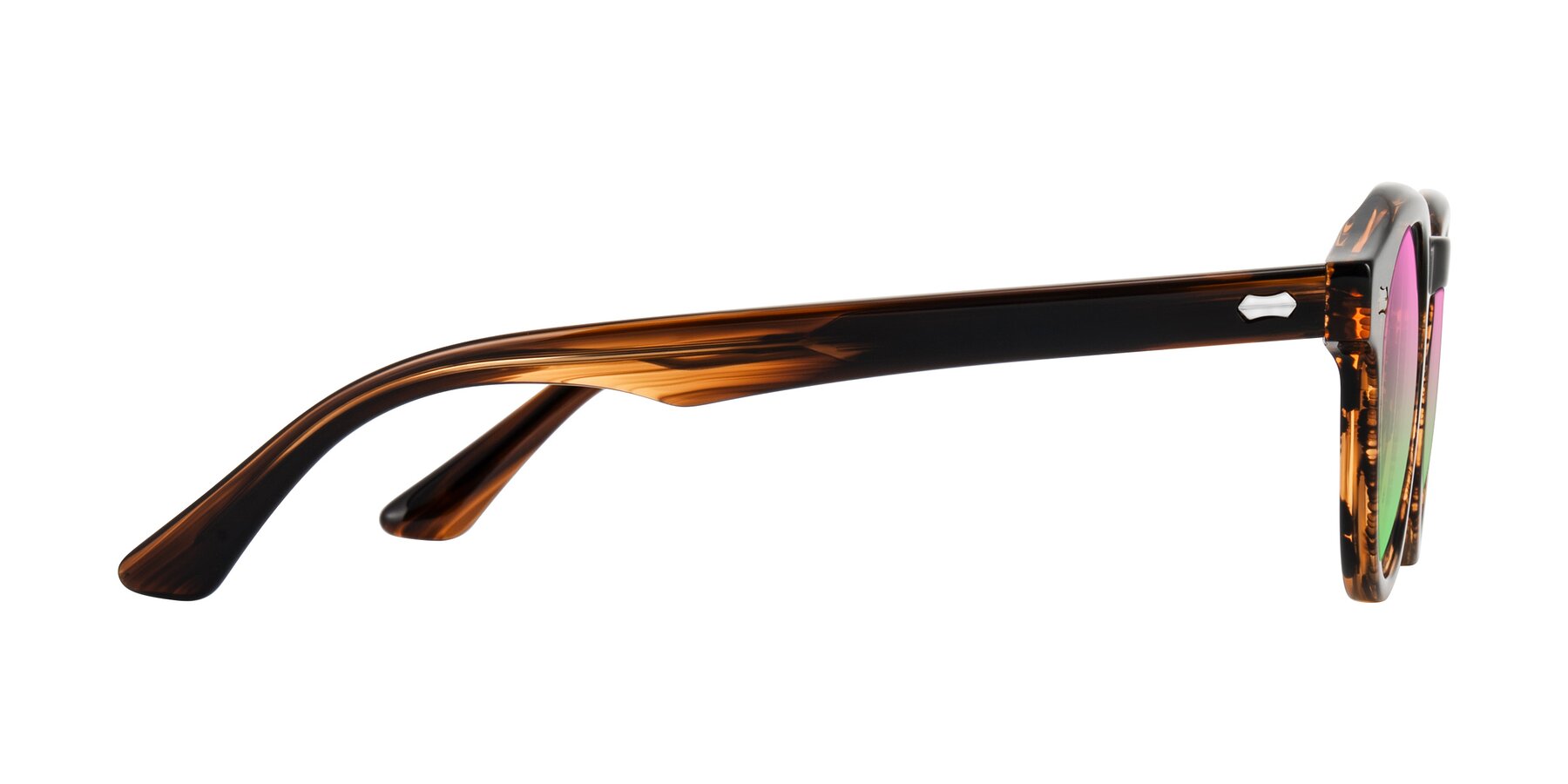 Side of Aloul in Brown Striped with Pink / Green Gradient Lenses
