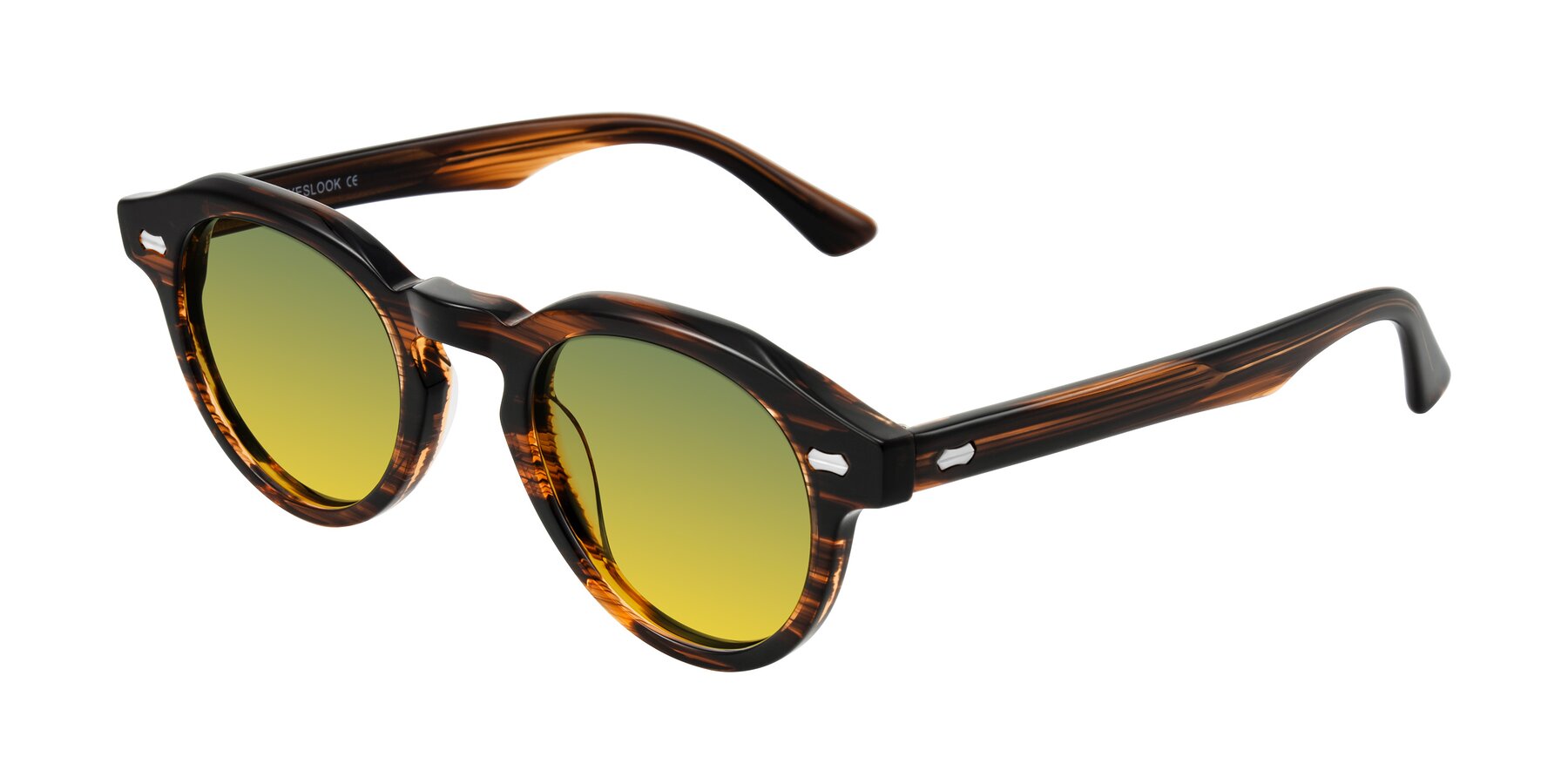 Angle of Aloul in Brown Striped with Green / Yellow Gradient Lenses