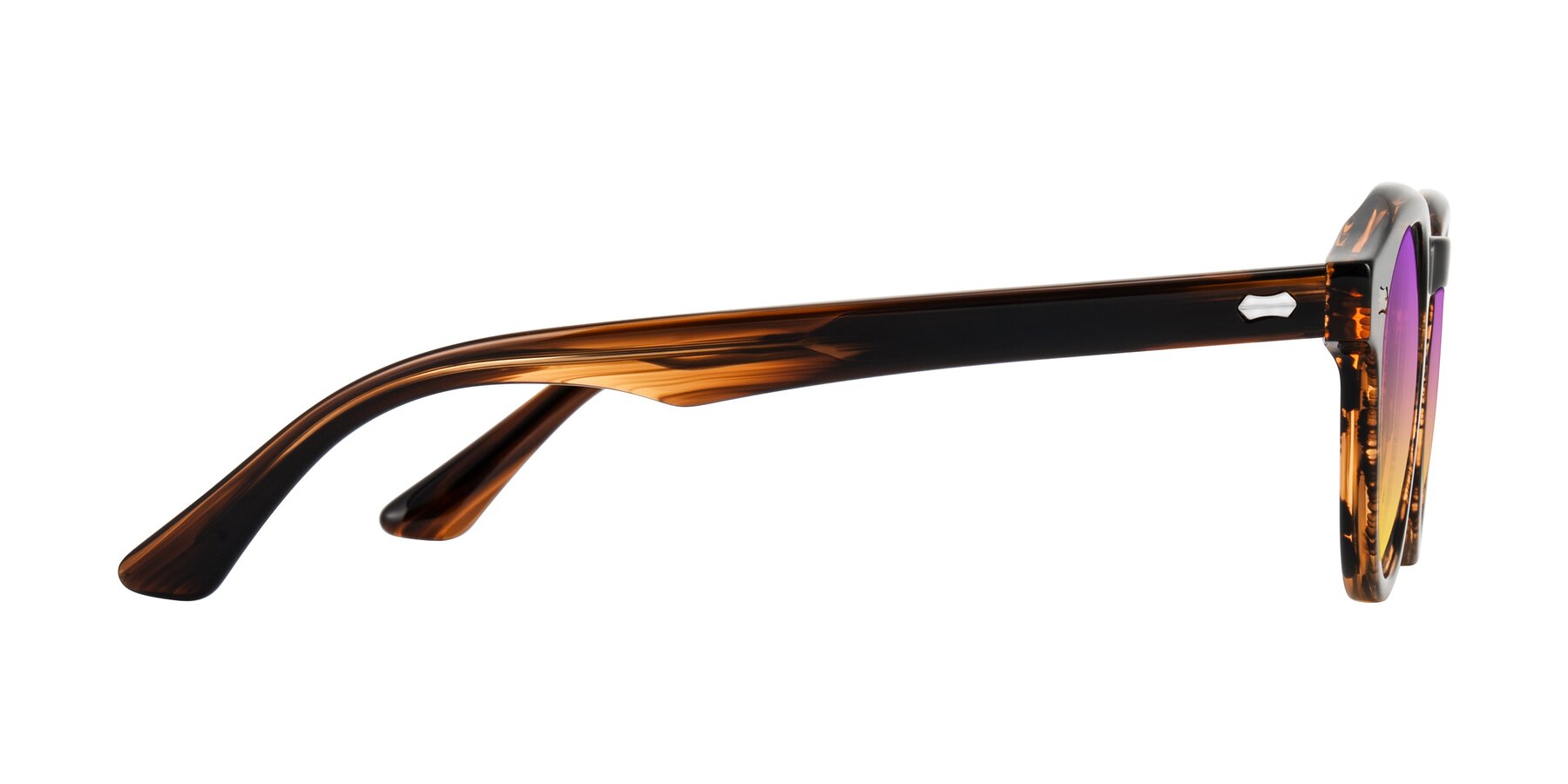 Side of Aloul in Brown Striped with Purple / Yellow Gradient Lenses