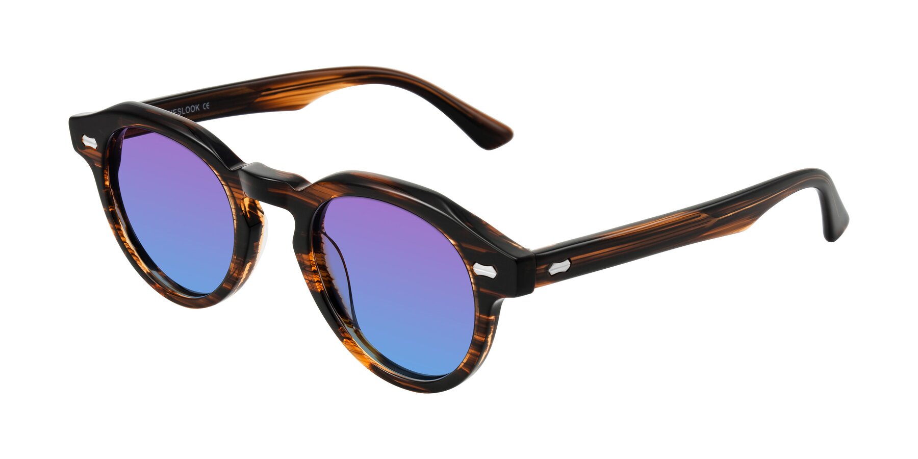 Angle of Aloul in Brown Striped with Purple / Blue Gradient Lenses