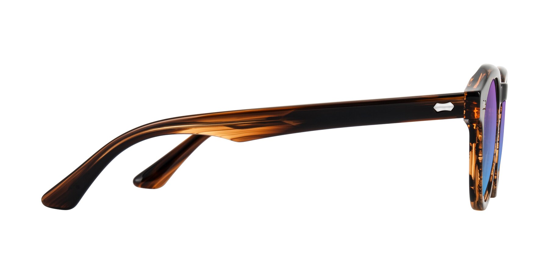 Side of Aloul in Brown Striped with Purple / Blue Gradient Lenses