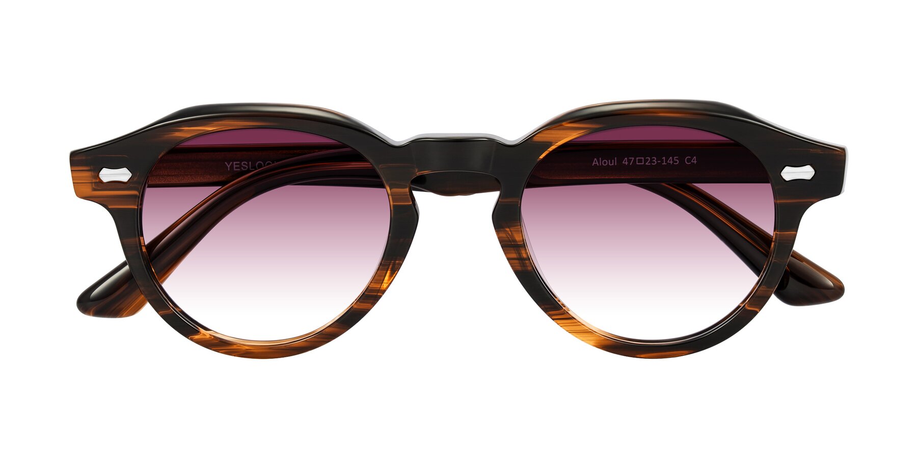 Folded Front of Aloul in Brown Striped with Wine Gradient Lenses