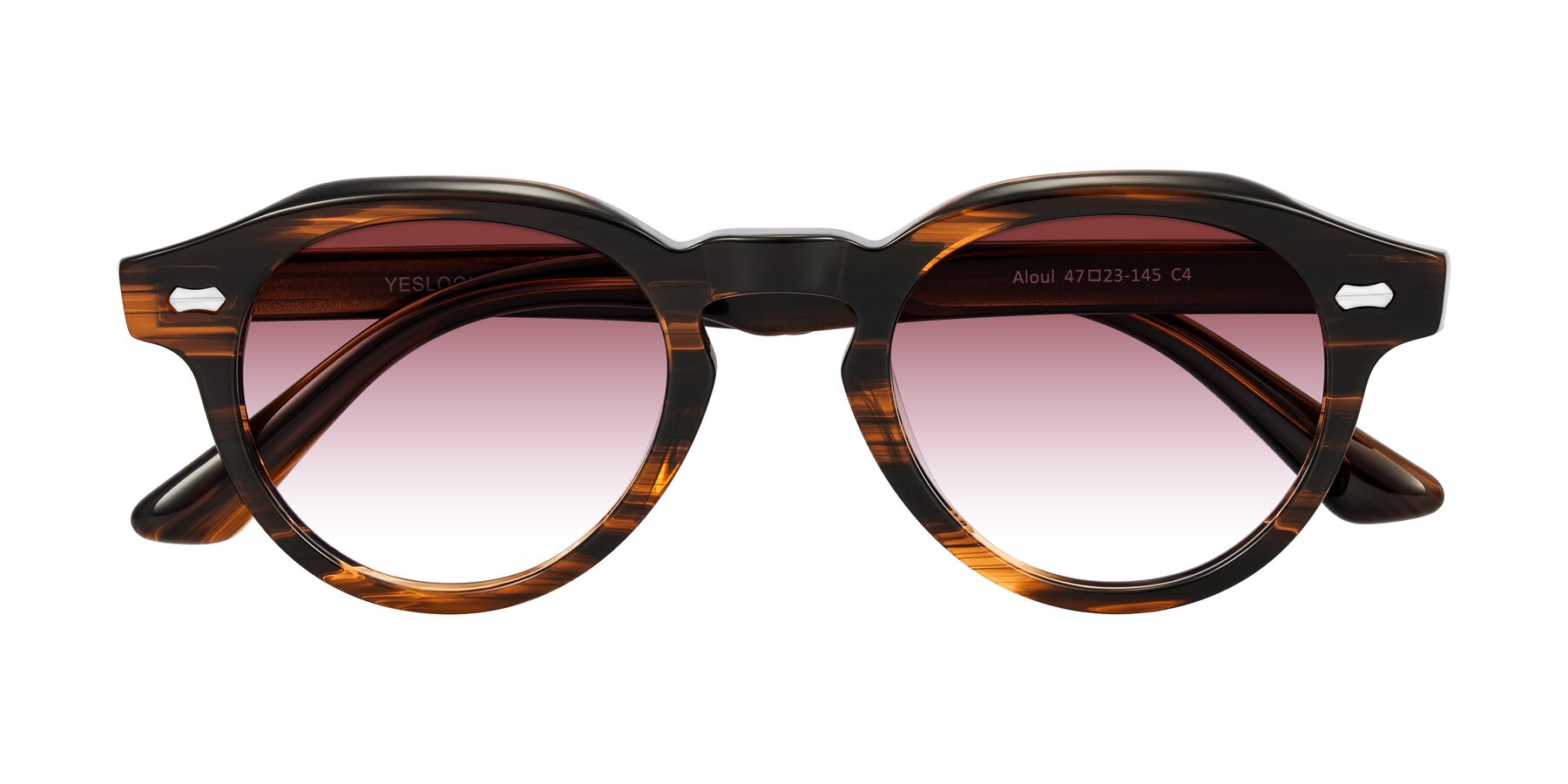 Folded Front of Aloul in Brown Striped with Garnet Gradient Lenses