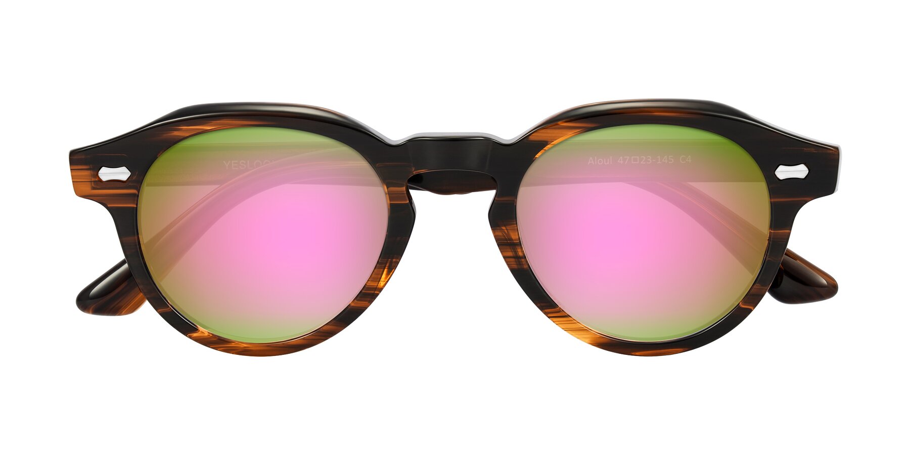 Folded Front of Aloul in Brown Striped with Pink Mirrored Lenses