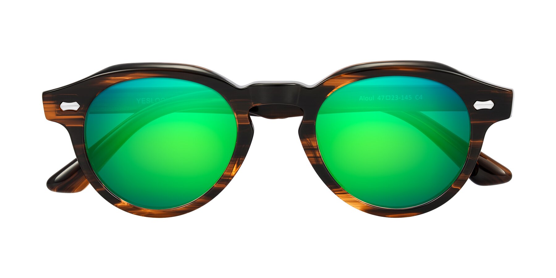 Folded Front of Aloul in Brown Striped with Green Mirrored Lenses