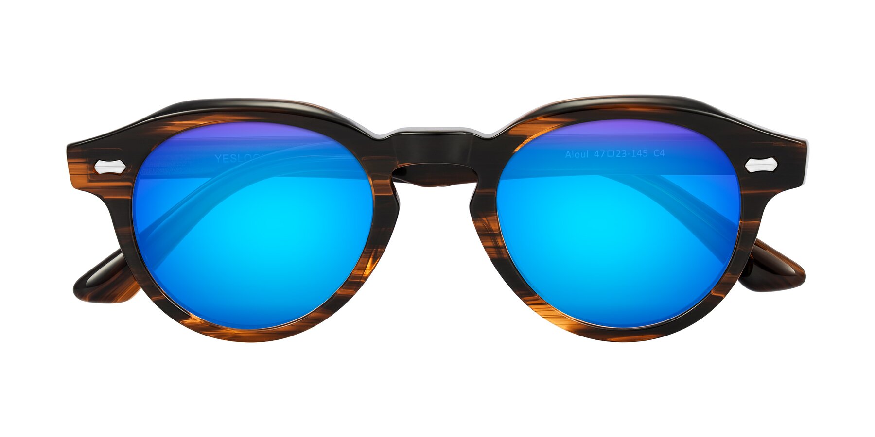 Folded Front of Aloul in Brown Striped with Blue Mirrored Lenses