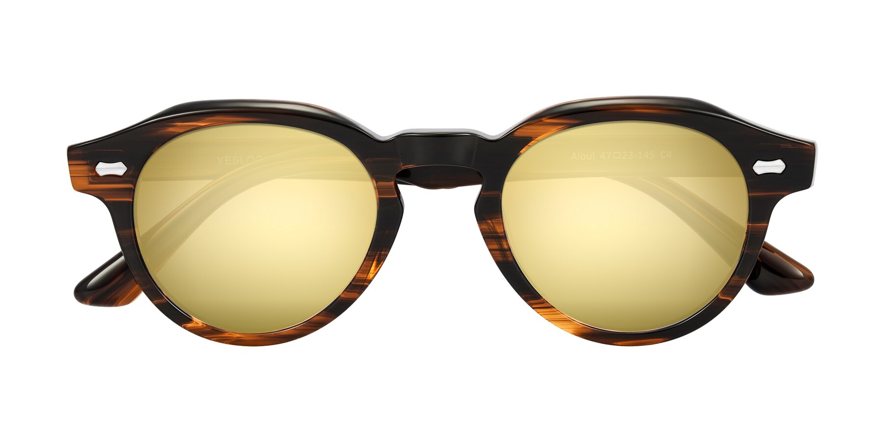Folded Front of Aloul in Brown Striped with Gold Mirrored Lenses