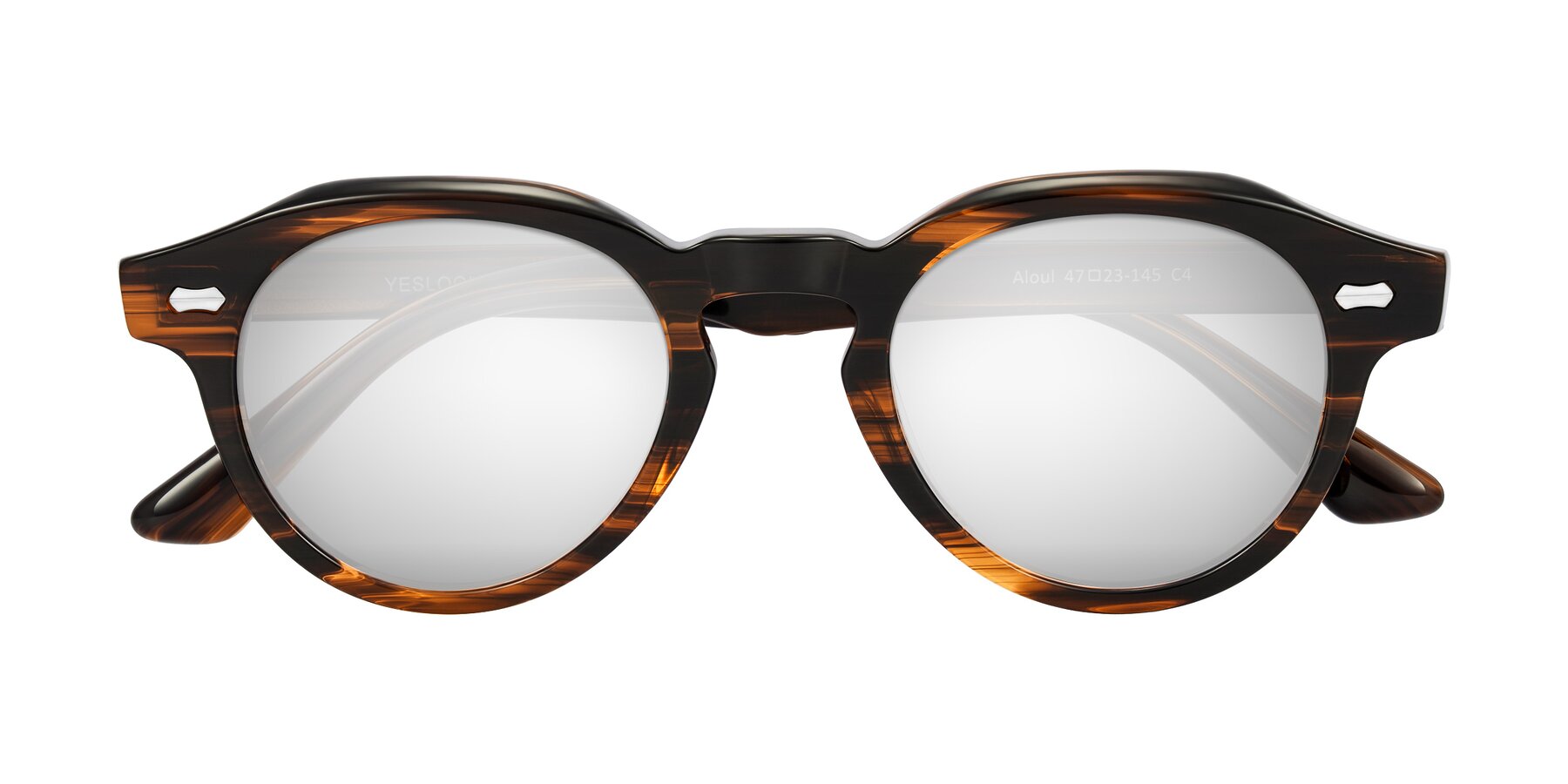 Folded Front of Aloul in Brown Striped with Silver Mirrored Lenses