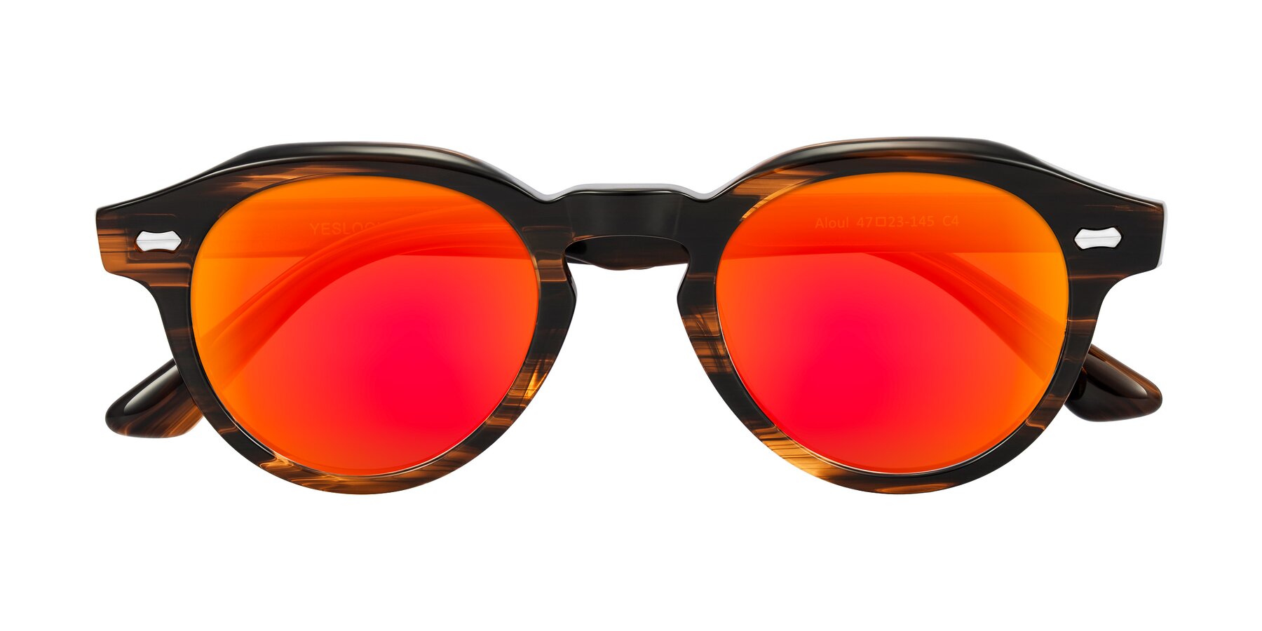 Folded Front of Aloul in Brown Striped with Red Gold Mirrored Lenses