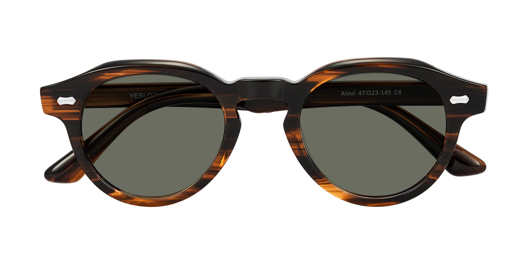 Folded Front of Aloul in Brown Striped with Gray Polarized Lenses