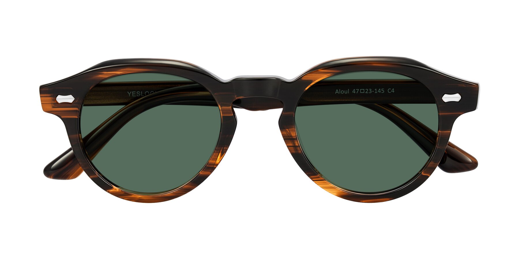 Folded Front of Aloul in Brown Striped with Green Polarized Lenses