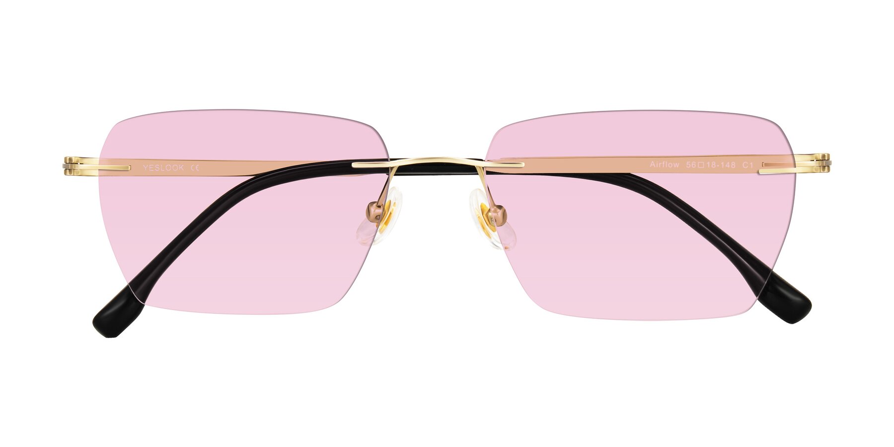 Folded Front of Airflow in Gold with Light Pink Tinted Lenses