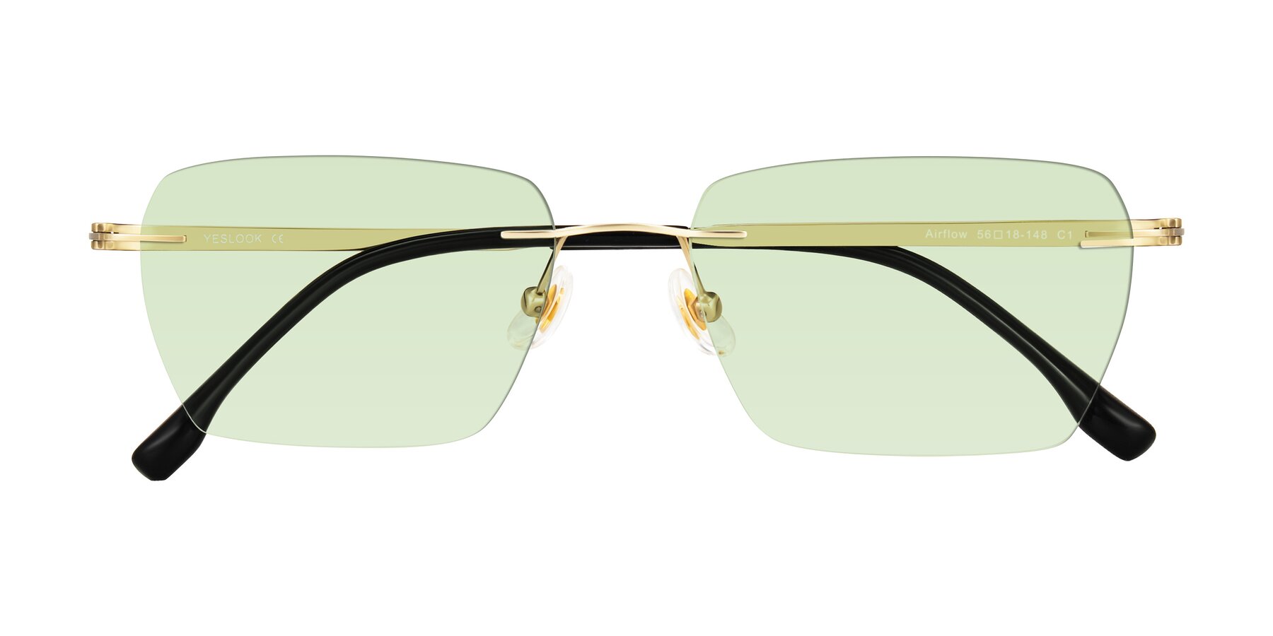 Folded Front of Airflow in Gold with Light Green Tinted Lenses